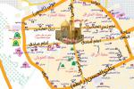 نقشه جدید شهر نجف که در آن موقعیت اماکن زیارتی، هتل ها، مراکز ستادی و درمانگاهها و ... مشخص شده است.